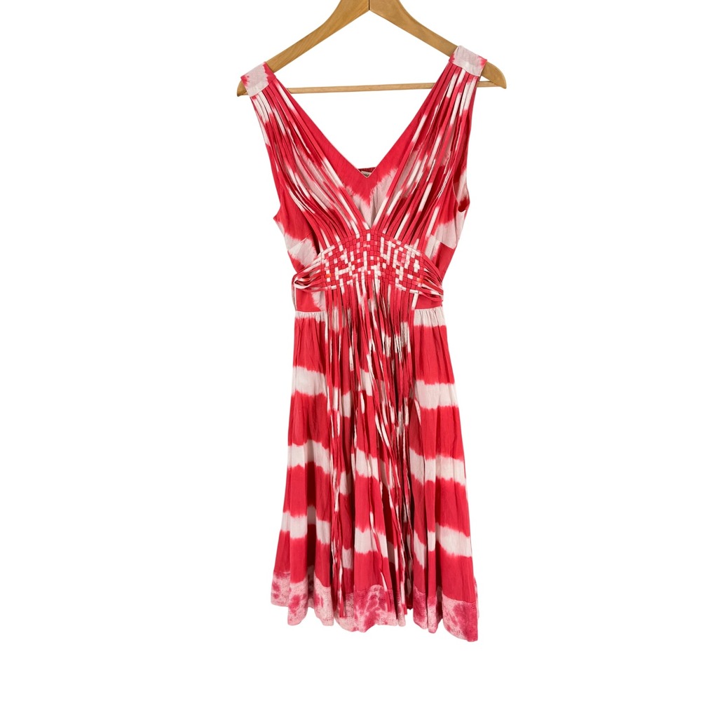 Sundance Island Rhythms Tie Dye Flare Dress Lace Trim Pleated Cotton Size 6